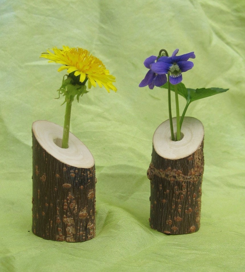 Waldorf Nature Table flower and candle holders with beeswax candles- eco-friendly- recycled wood