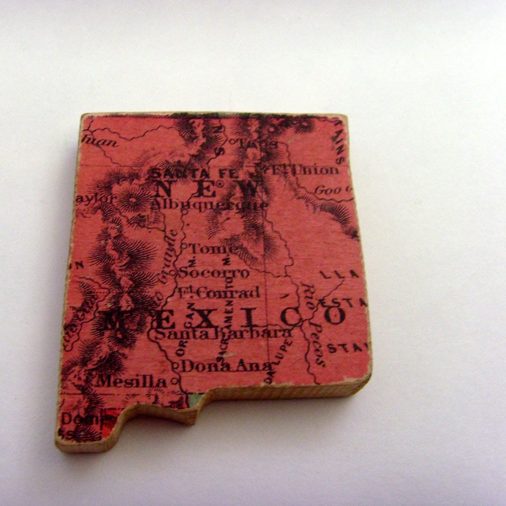NEW MEXICO Wood Brooch / Pin from 1887 Antique Puzzle