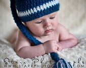 Newborn Baby Elf Hat in Denim and Light Blue Fleck - Newborn to 3 Months - 3-6 Monhts