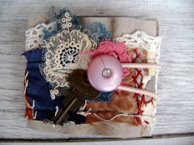 High Lonesome blue grass inspired antique crazy quilt cuff all recycled from down de bayou