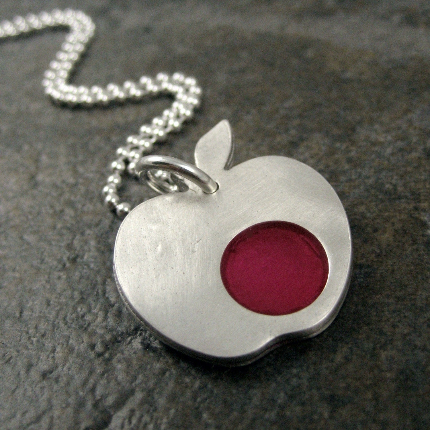 Apple Necklace in Fine Silver and Ruby Resin