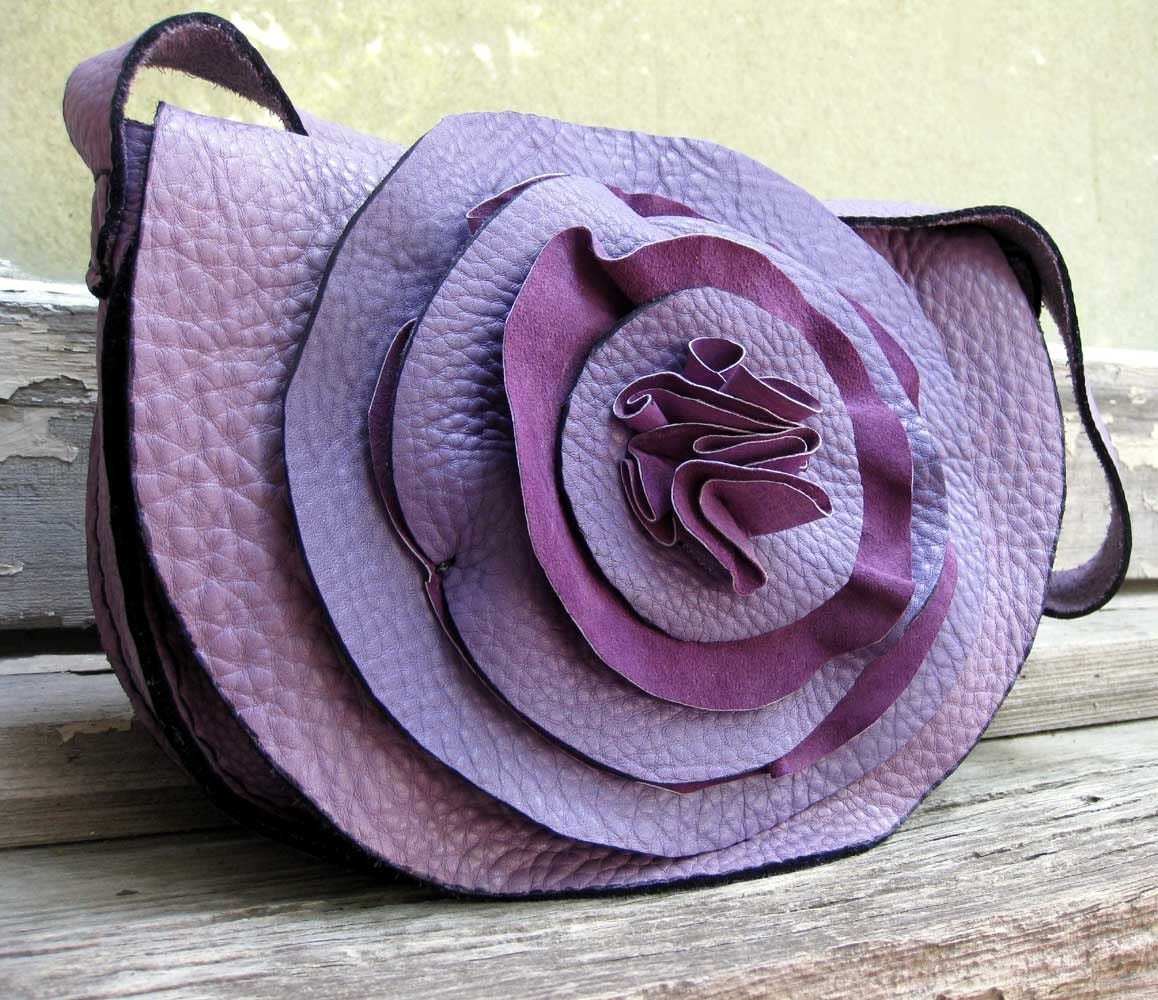 Lavender Ruffle Rose Petal Bag in Heavy Cowhide Leather by Stacy Leigh Ready to Ship