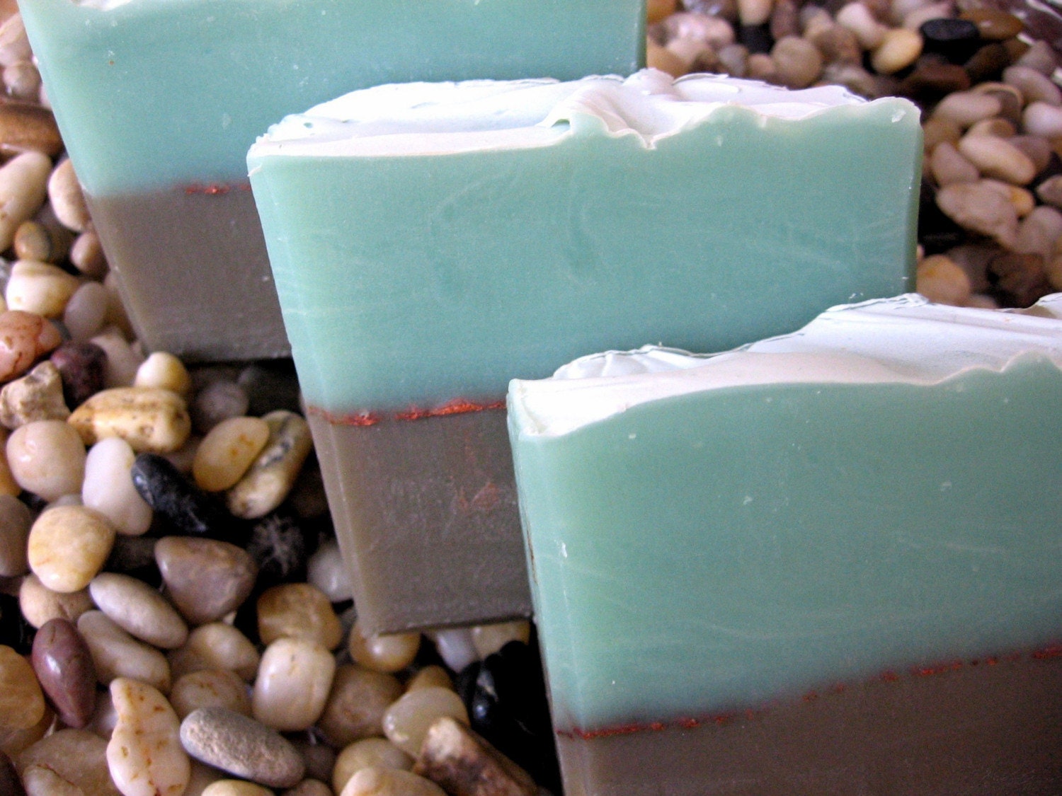 healing waters spa bar with aloe and sea clay handcrafted soap in grey and aqua FLAT RATE SHIPPING