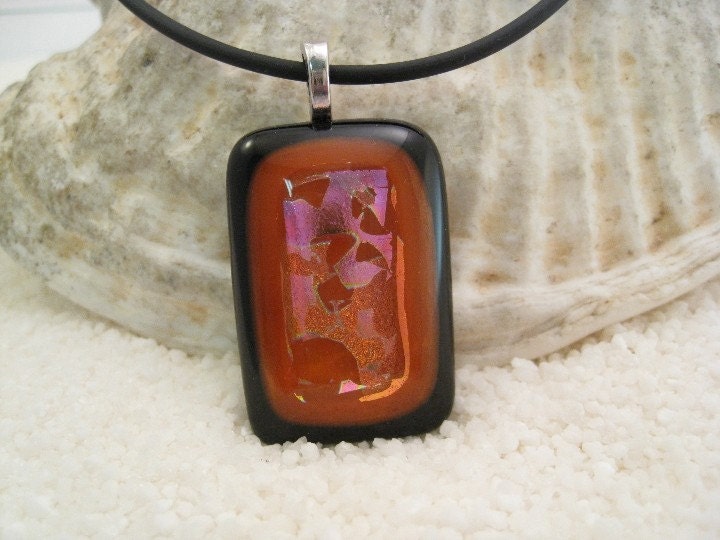 Fused Glass Dichroic Pendant - Red & Black
