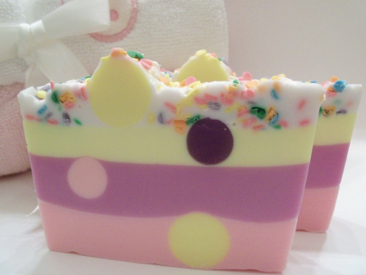 SALE - Pink Sugar Polka Dotted Soap  with a Candy Sprinkled Top