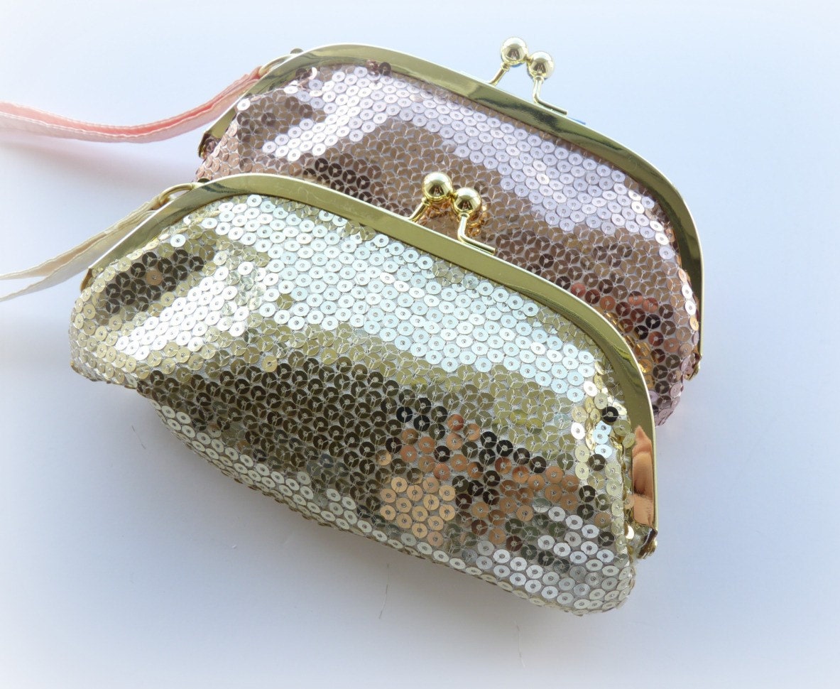 Gold Sequinned Evening Clutch Bag