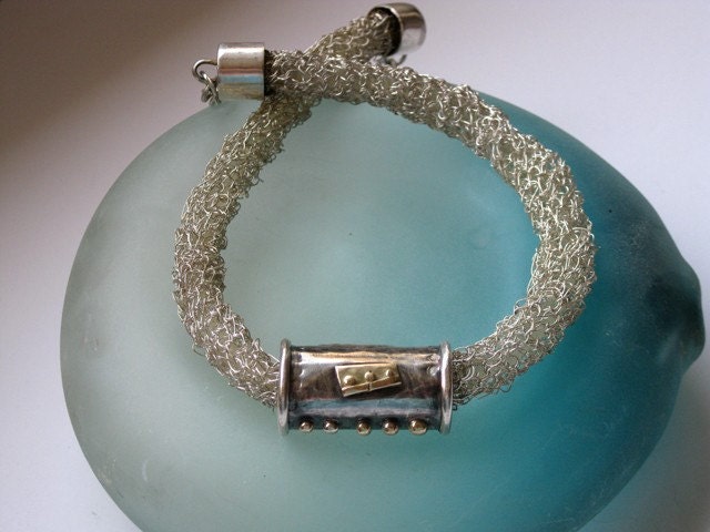 Crochet Fine Silver Necklace and Tube pendant