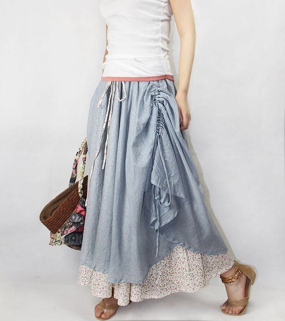 gray long skirt,cause dress, soft cotton