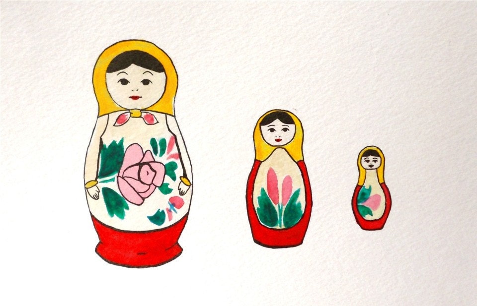 Matryoshka Dolls -- Original watercolor illustration