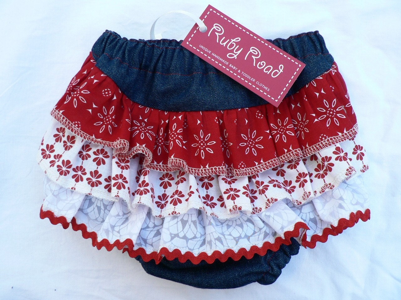 Ruffle Bloomers Denim and Red