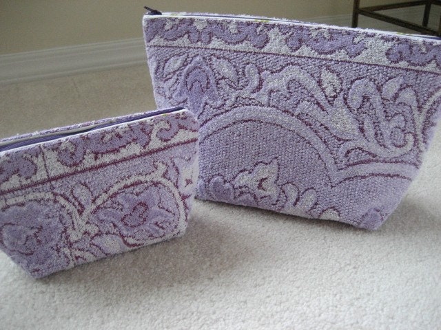 PURPLE RAIN-2pc Vintage Terrycloth Toiletry and Cosmetic Bag Set- Purple Lace