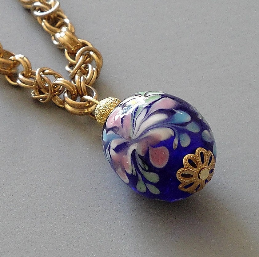 Free Shipping - Blue Painted Glass Bead Necklace
