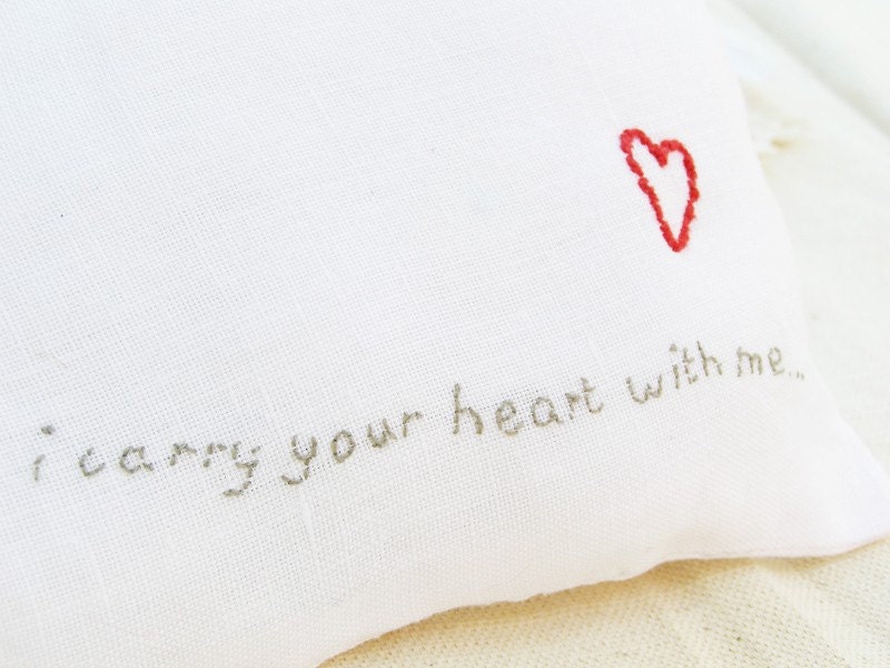 Linen embroidered pillow - i carry your heart