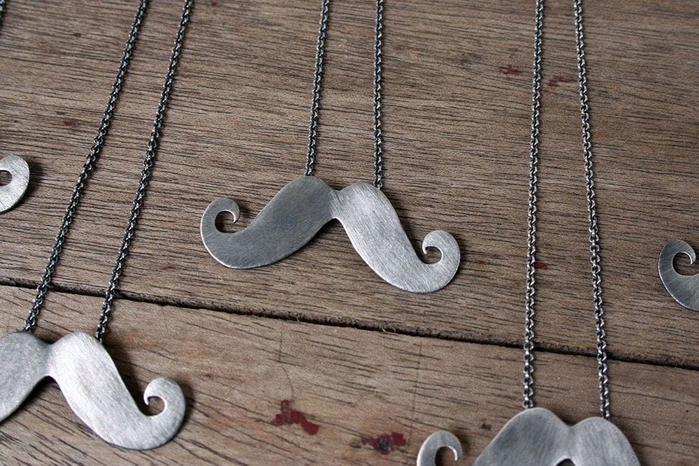 Fancy mustache necklace oxidized sterling silver