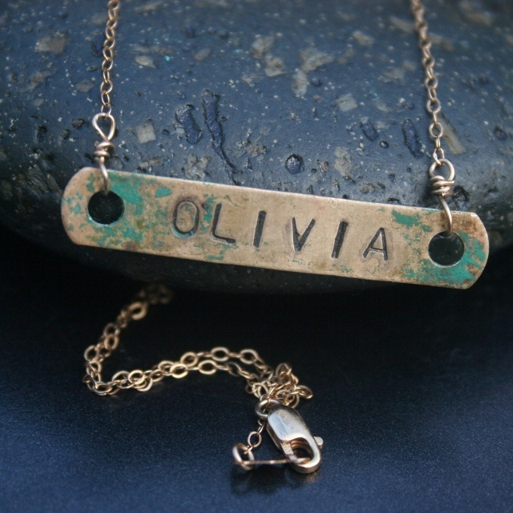 Apocalypse Collection- Vintage Brass Tag Name Plate Necklace by Madre de Olivia