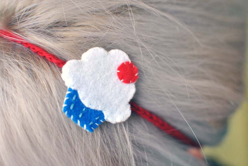 Cute as a Cupcake Headband - Blue and Red