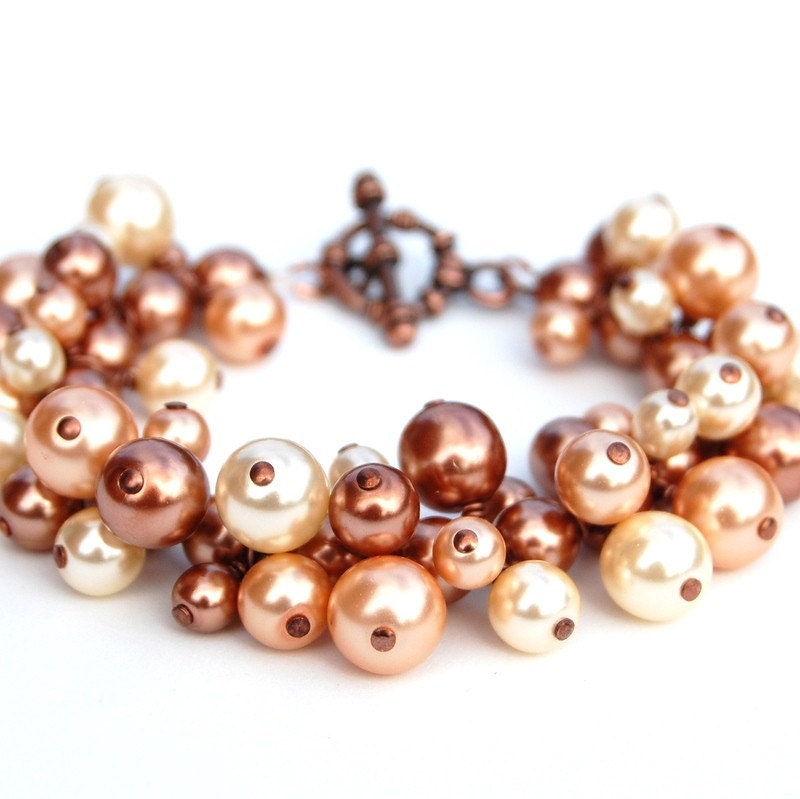 Copper, Champagne and Ivory Pearl Cluster Bracelet