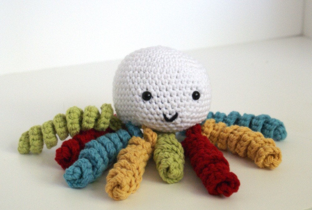 Handmade Knit Toy Octopus Rattle