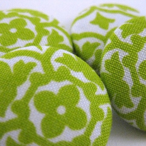 Fabric Refrigerator Magnets Lime Green Mosaic Set of 4