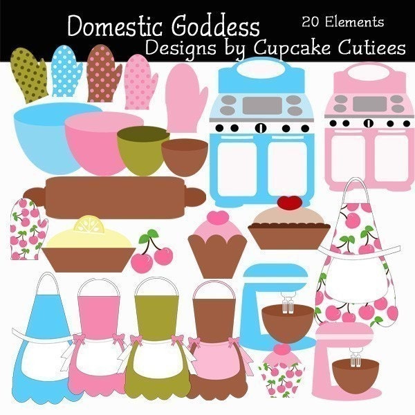 Domestic Goddess  Whimsical Digital Clip art collection 20 Elements
