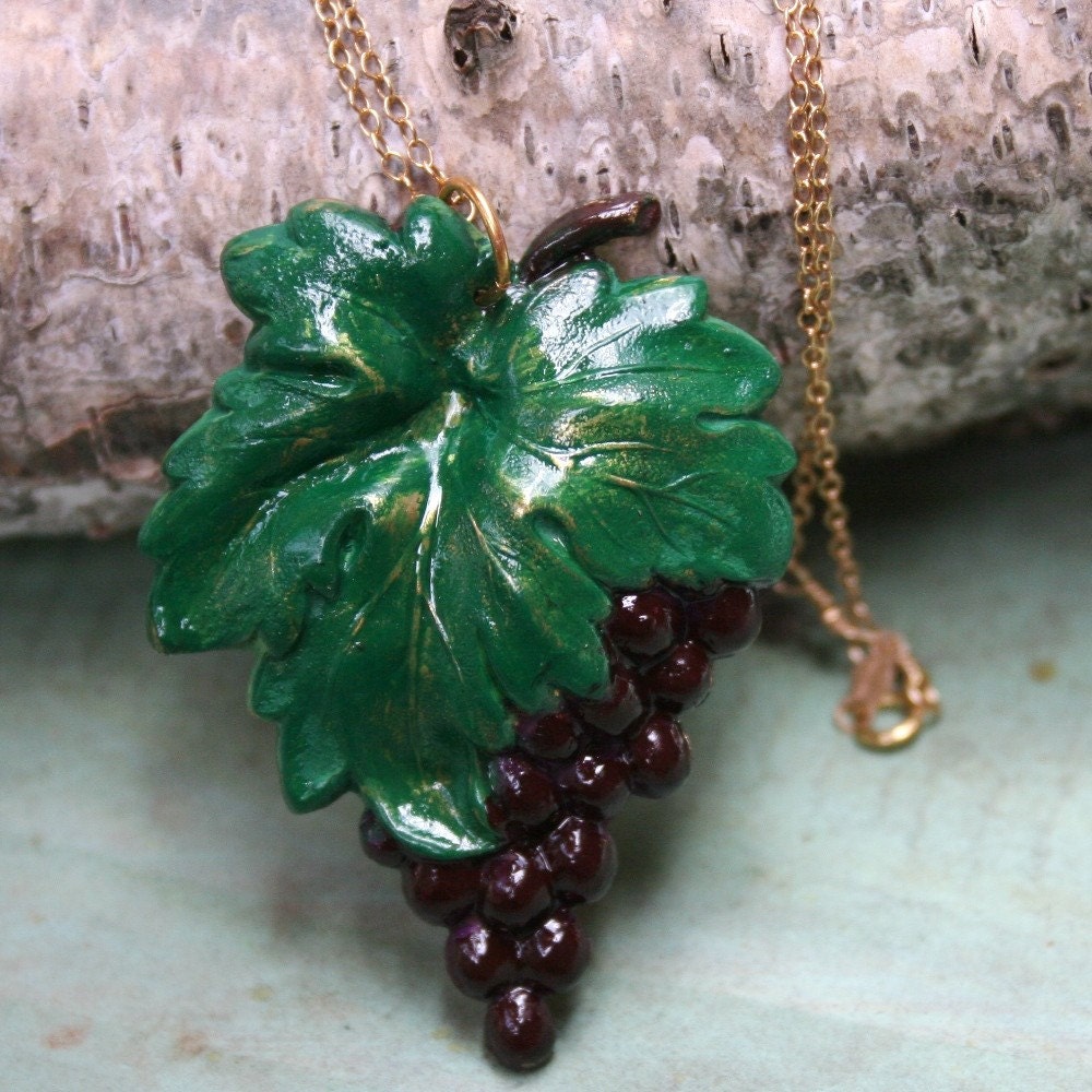Bunch
 of Grapes Necklace-Hand painted vintage brass by Madre de Olivia