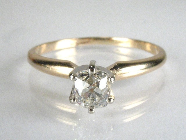 Unique Old Mine Cut Diamond Solitaire Engagement Ring
