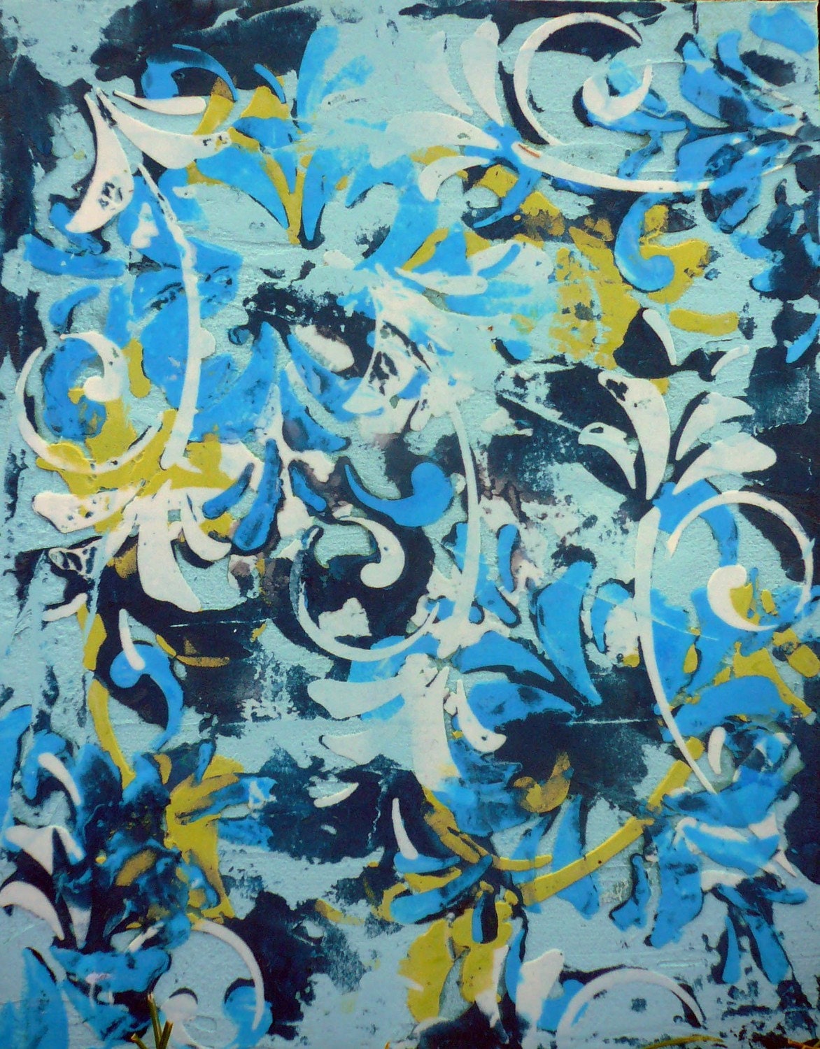 CIJ 
SALE - Blue Flowers - 8 x 10 original painting