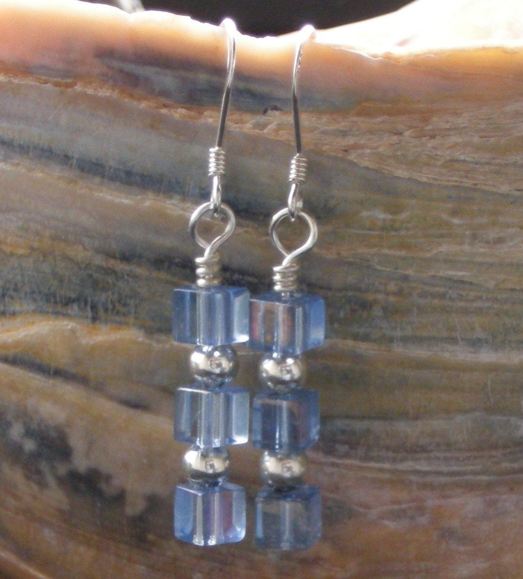 Light Blue Cubes and Silver Earrings