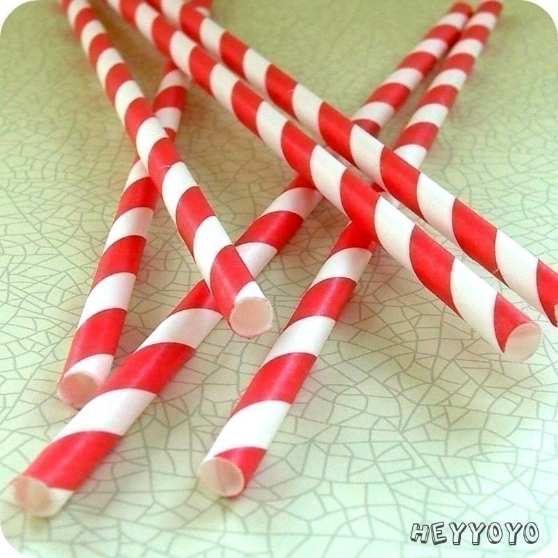 25 Paper Straws - Red Stripe