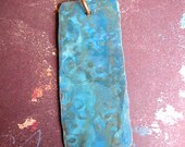Ocean Blue Rectangle - Patinated Copper Pendant