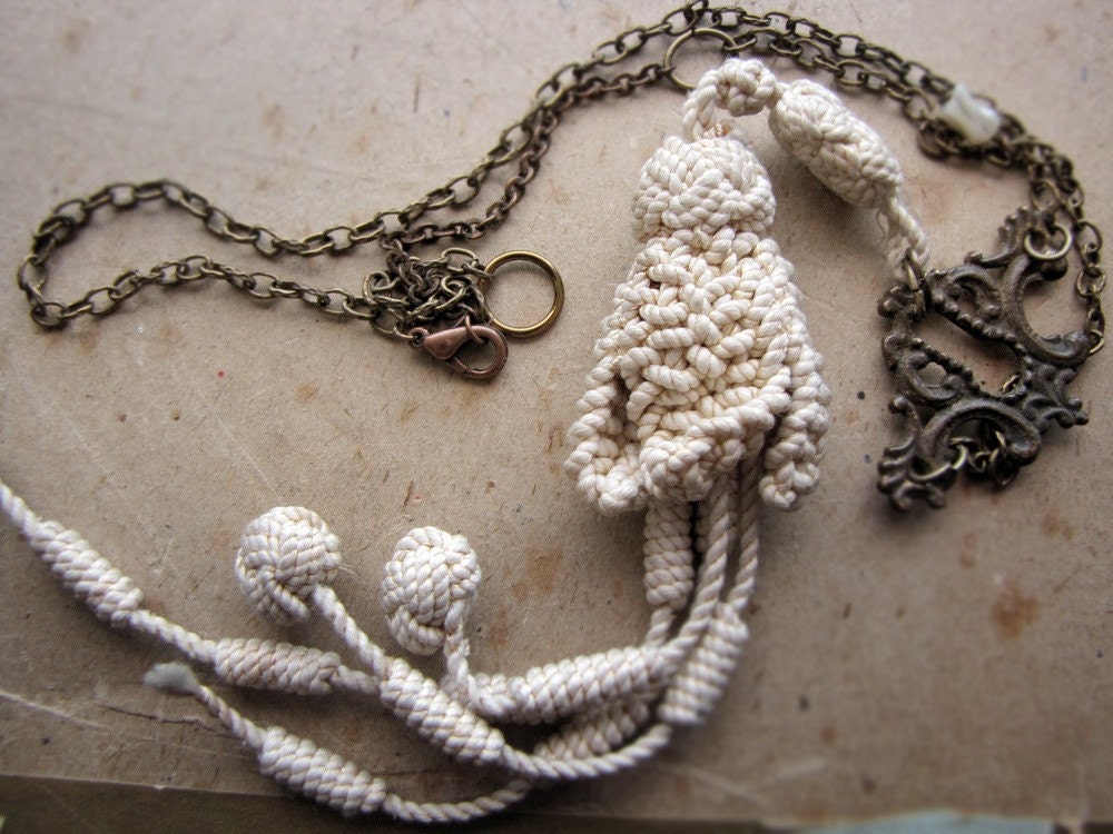 milkmaid - salvage necklace- antique cord tassel and escutcheon keyplate