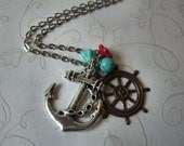 Anchor and  Ships Wheel Silver Necklace