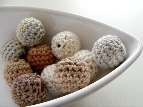 12 Organic Crocheted Beads Shades of Beige