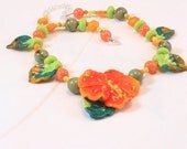 GARDENS - artisan lampwork glass, turquoise, mother of pearl, jasper NECKLACE