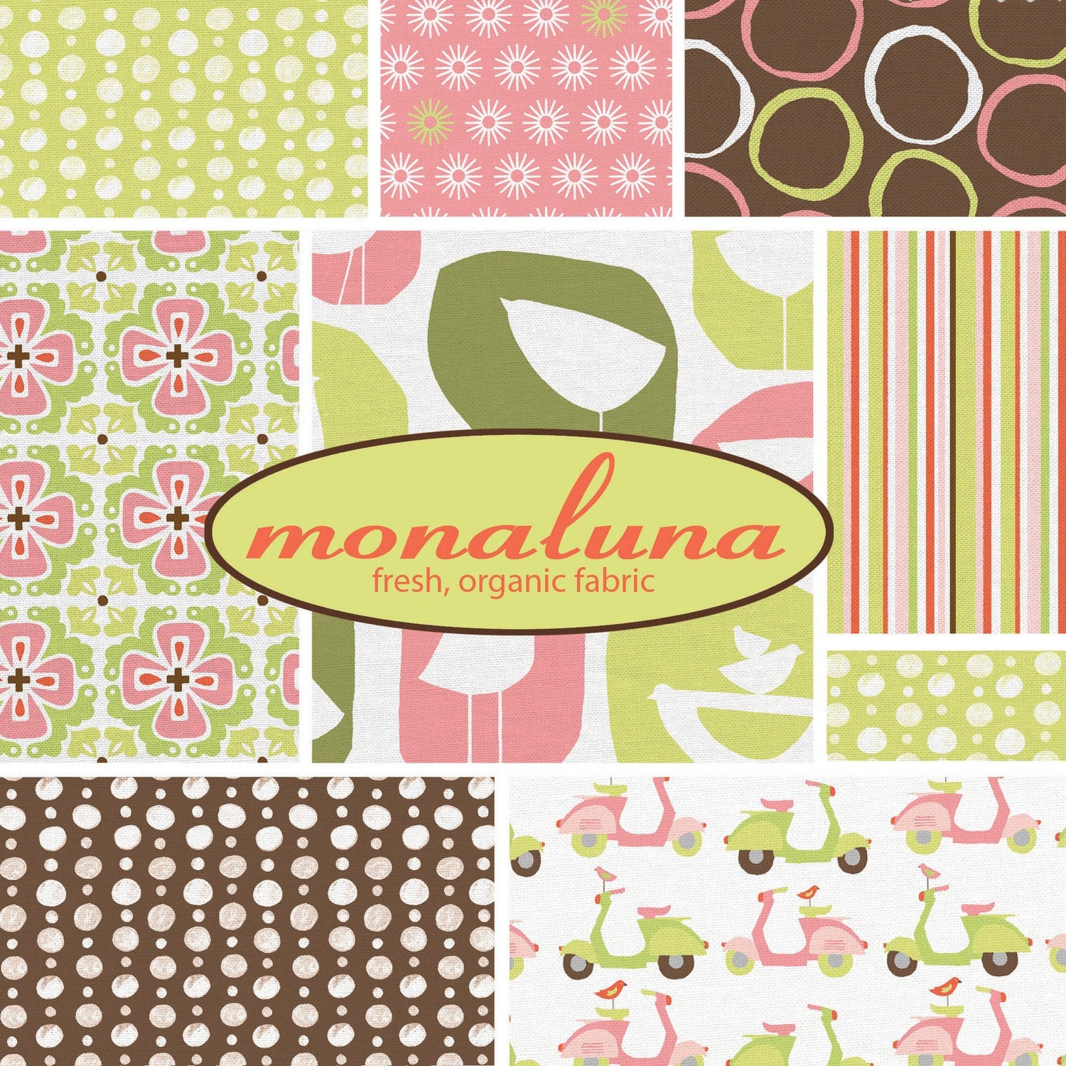 Organic Cotton Fabric, Monaco in Pink, by Monaluna, half yard Set