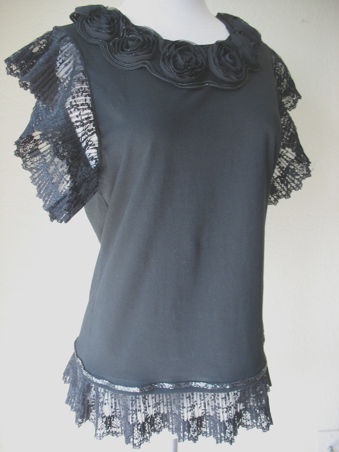 BLACK FANCY TEE with VINTAGE LACE by MaggieGlynn