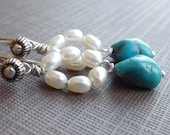 Sunrise on the Lake Turquoise and Pearl Sterling Silver Earrings
