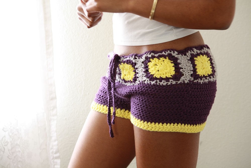 MADE TO ORDER Purple yellow and grey crochet shorts
