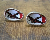 Cufflinks, silver, recycled tin. Red aeroplanes.