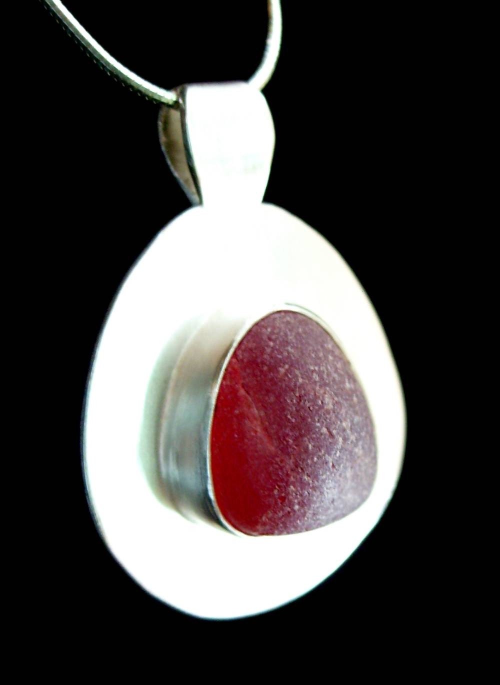 POMEGRANITE RED Genuine Sea Glass Necklace by Lake Erie Beach Glass LEbg