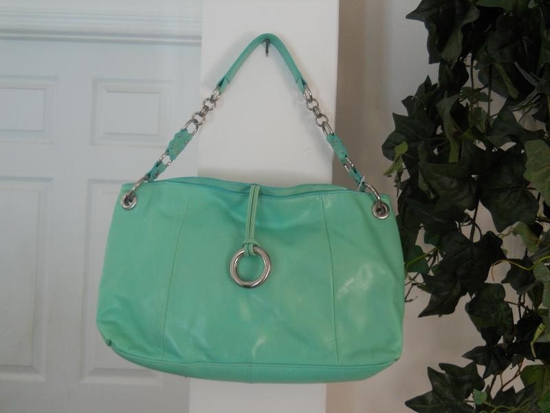 Mint green turquoise purse vintage hobo tote handbag