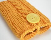 Hand knit iPod or iPhone cozy in Pumpkin Yellow (MP3 player, cell phone, or camera case)