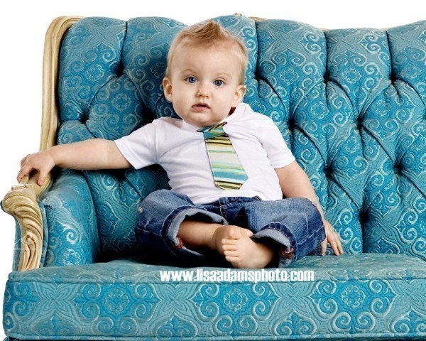 So Handsome Tie Tshirt - Blue, Green, Brown Stripes - Sizes 12/18m, 18/24m, 2/3T, and 4/5T