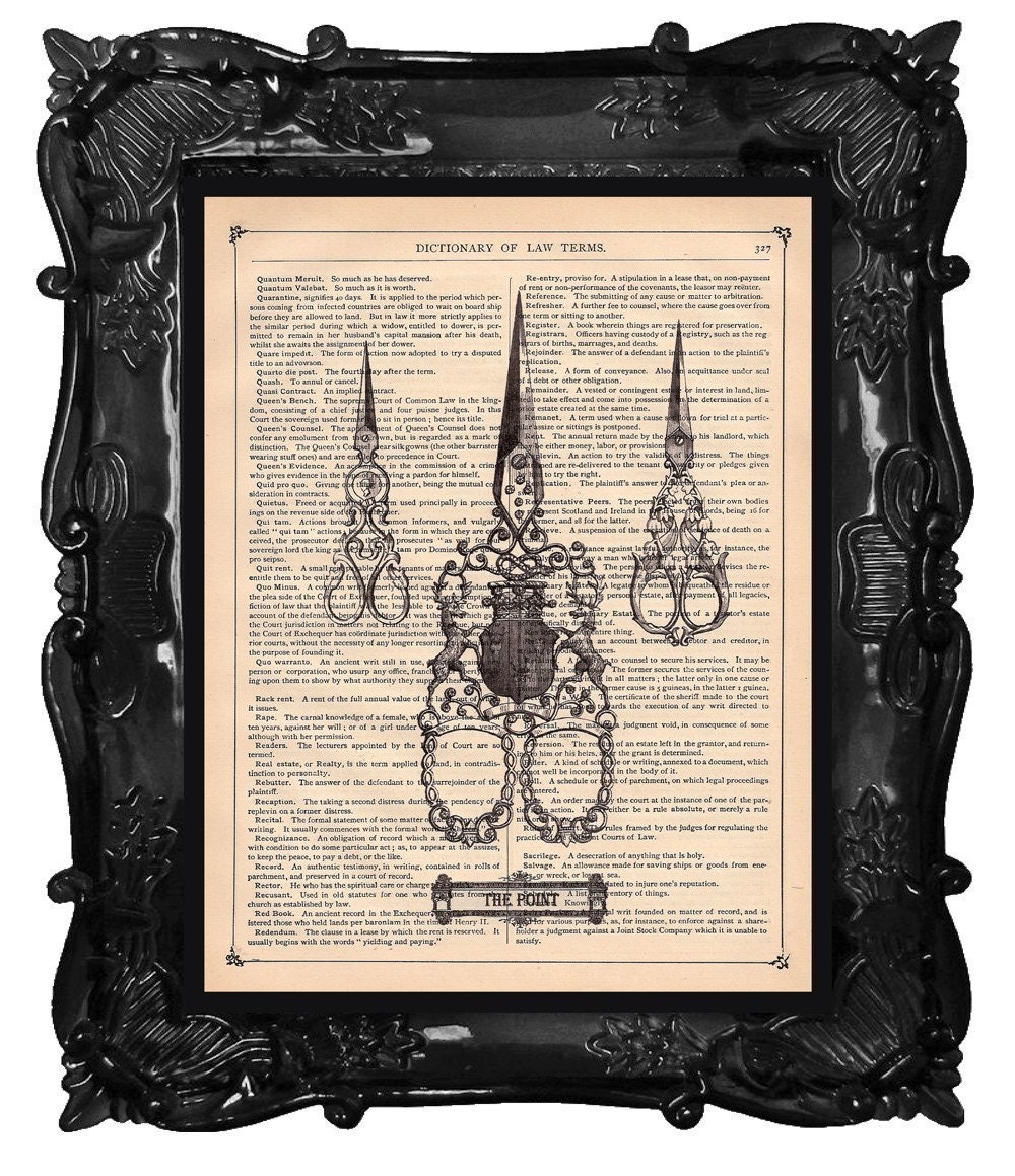 FREE SHIPPING WORLDWIDE SCISSORS PRINT on a Vintage 1890 Book Page