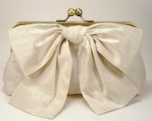 Luxury Big Bow Clutch in Cream Silk