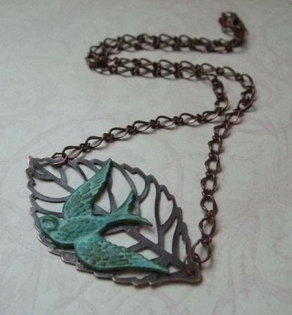 Swallow on a Leaf Necklace - Holiday Sale