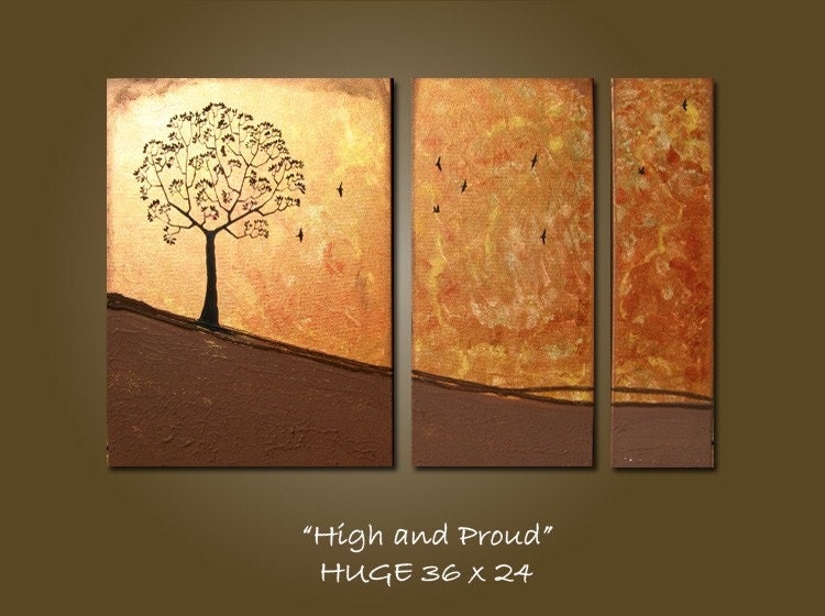 High and Proud - HUGE 38 x 24, Acrylic Triptych painting canvas, gallery wrapped and ready to hang, ORIGINAL and HUGE, One of a Kind - Please see close ups