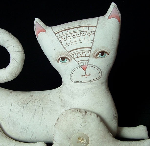 SHIRO CAT--- Contemporary Folk Art Kitty Doll-MADE TO ORDER