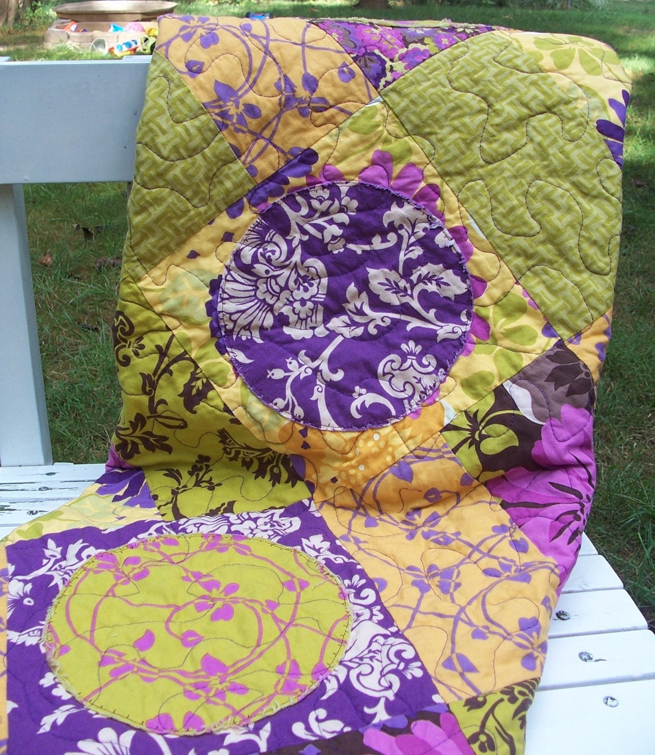 Plum, Lime, and Goldenrod Modern Lap Quilt