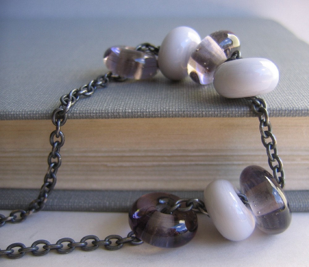 Platinum Grey Charcoal Glass Silver Necklace